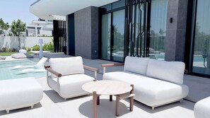 Luxury Villa, Private Pool, Golf View | Terrace/patio - 6BR Lamborghini Villa Cinema Spa & Pool (Dubai)