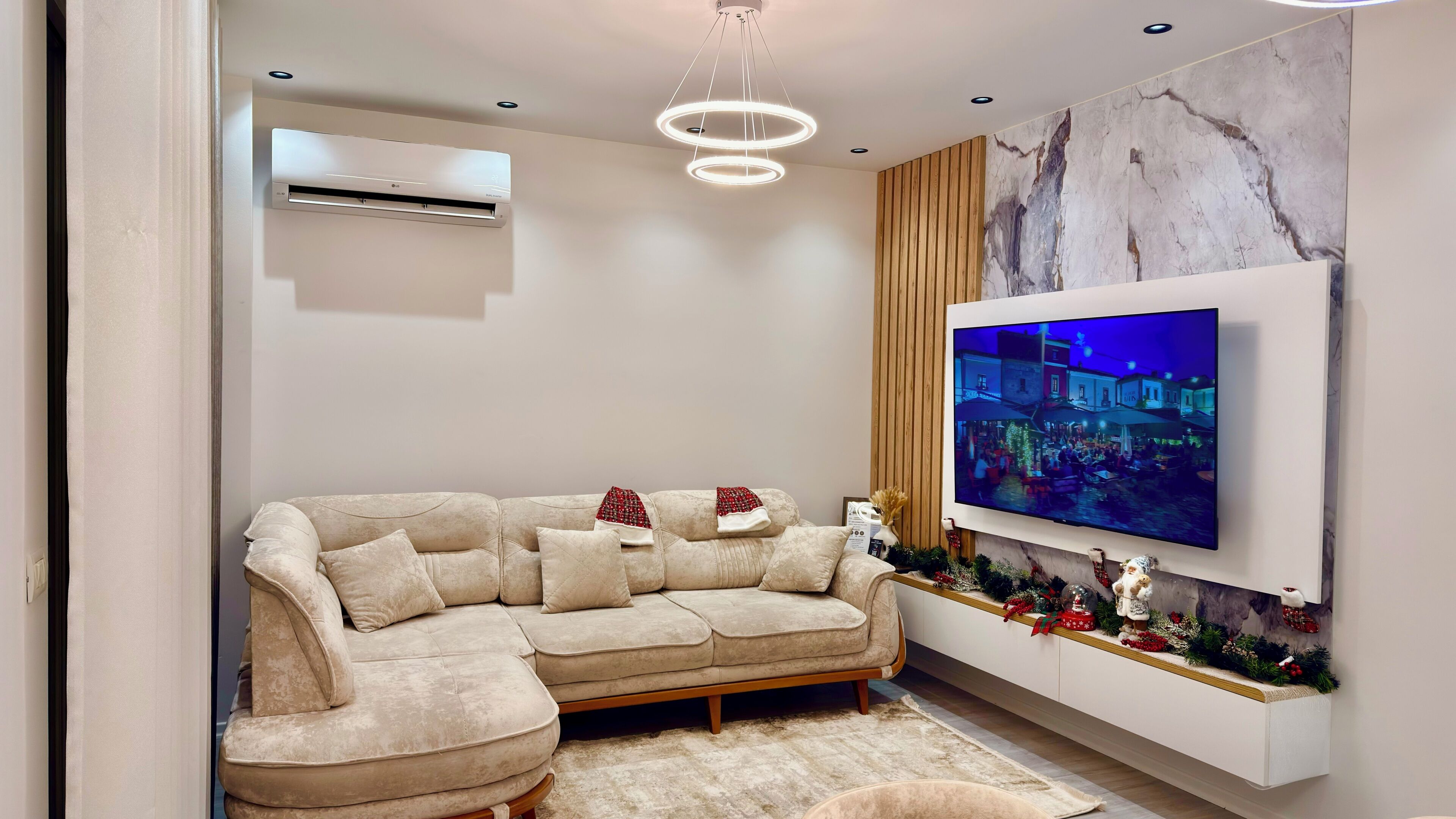Basic Apartment, 1 Bedroom, Balcony | Living area | 65-inch Smart TV with digital channels, video game console