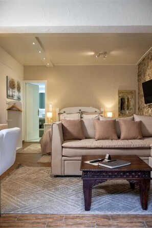 Deluxe Studio, Patio | Living area | 45-inch Smart TV with cable channels, Netflix, streaming services - Ampolis (Arachova)