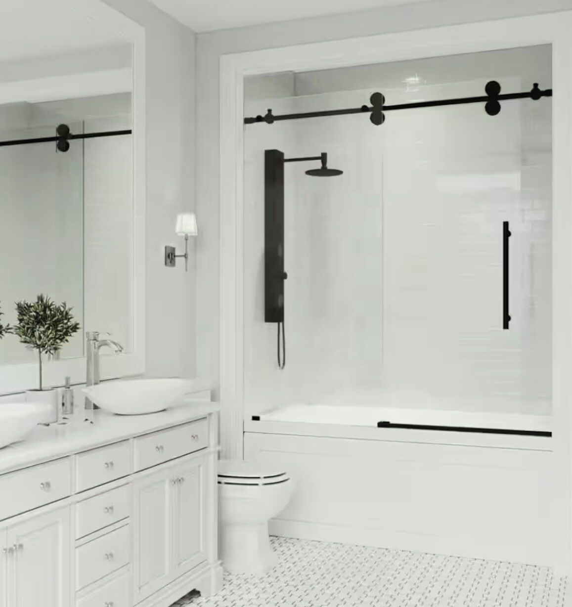 Shower, towels, soap, toilet paper
