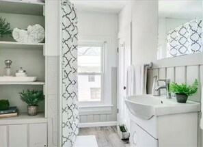 Hair dryer, towels, toilet paper