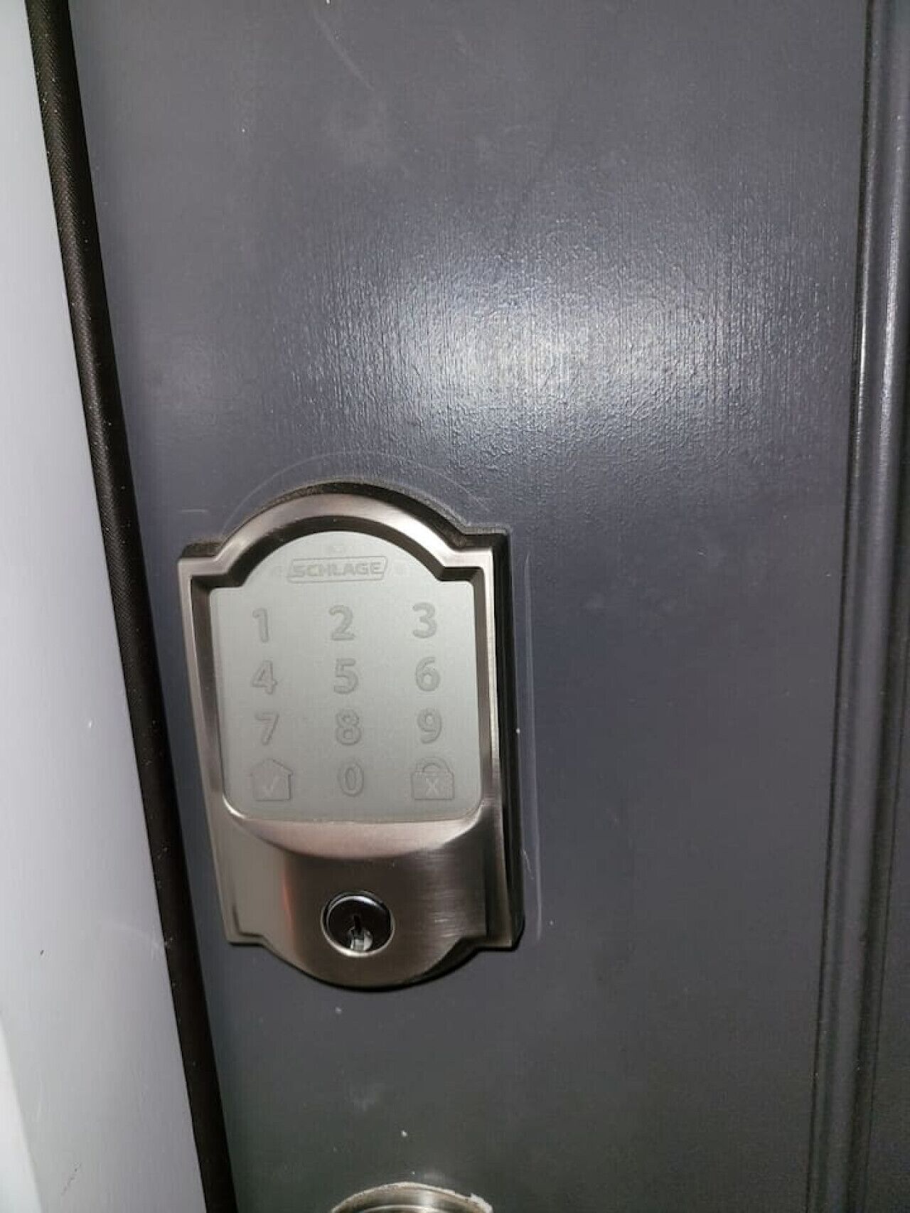 A door with a numeric keypad lock.