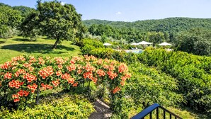 A lush garden with a gazebo, a pool, and a view of rolling hills. - Il Pastore by Interhome (Rufina)