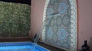 Outdoor pool, pool umbrellas, pool loungers