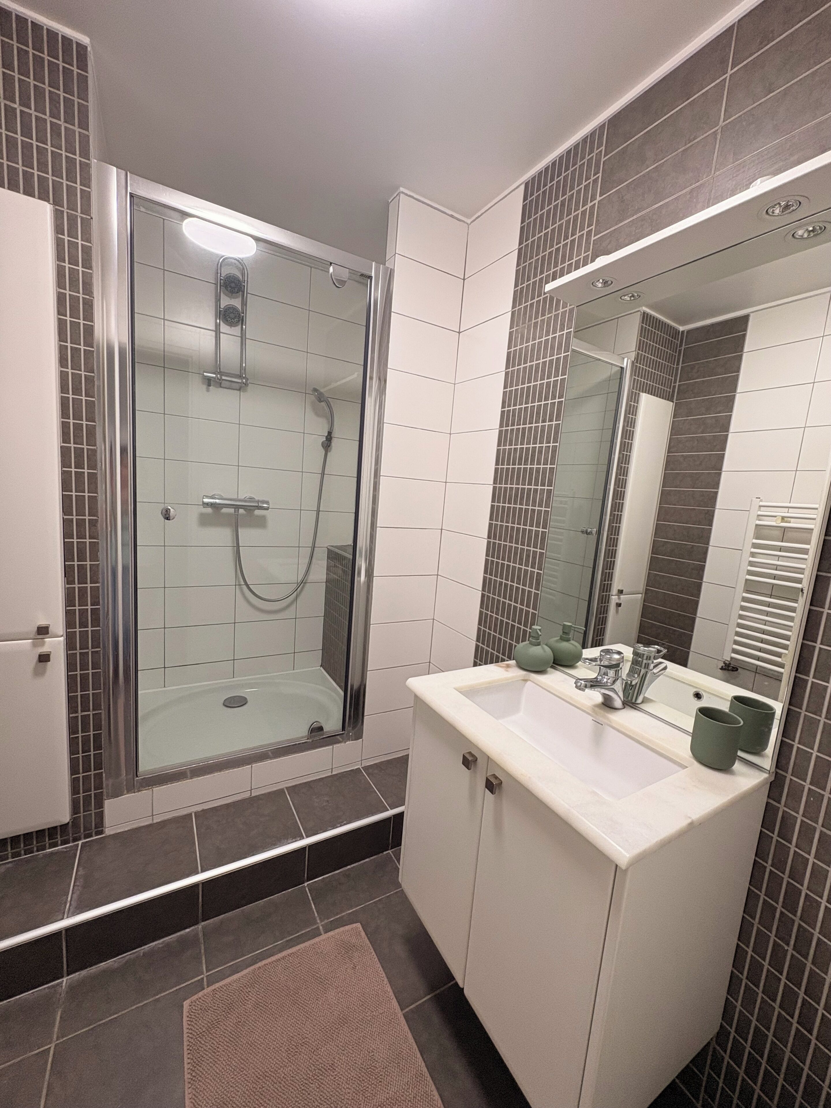Douche, serviettes fournies, savon, papier toilette
