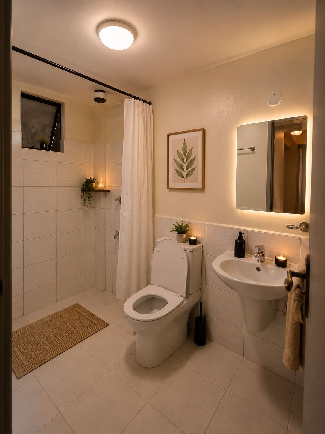 Douche, serviettes fournies, savon, papier toilette