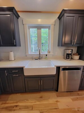 Private kitchen - Private 14 acre waterfront 3-bedroom cabin in the peaceful forests of Maine (Gouldsboro)