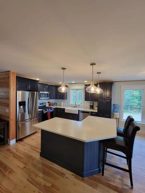 Private kitchen - Private 14 acre waterfront 3-bedroom cabin in the peaceful forests of Maine (Gouldsboro)