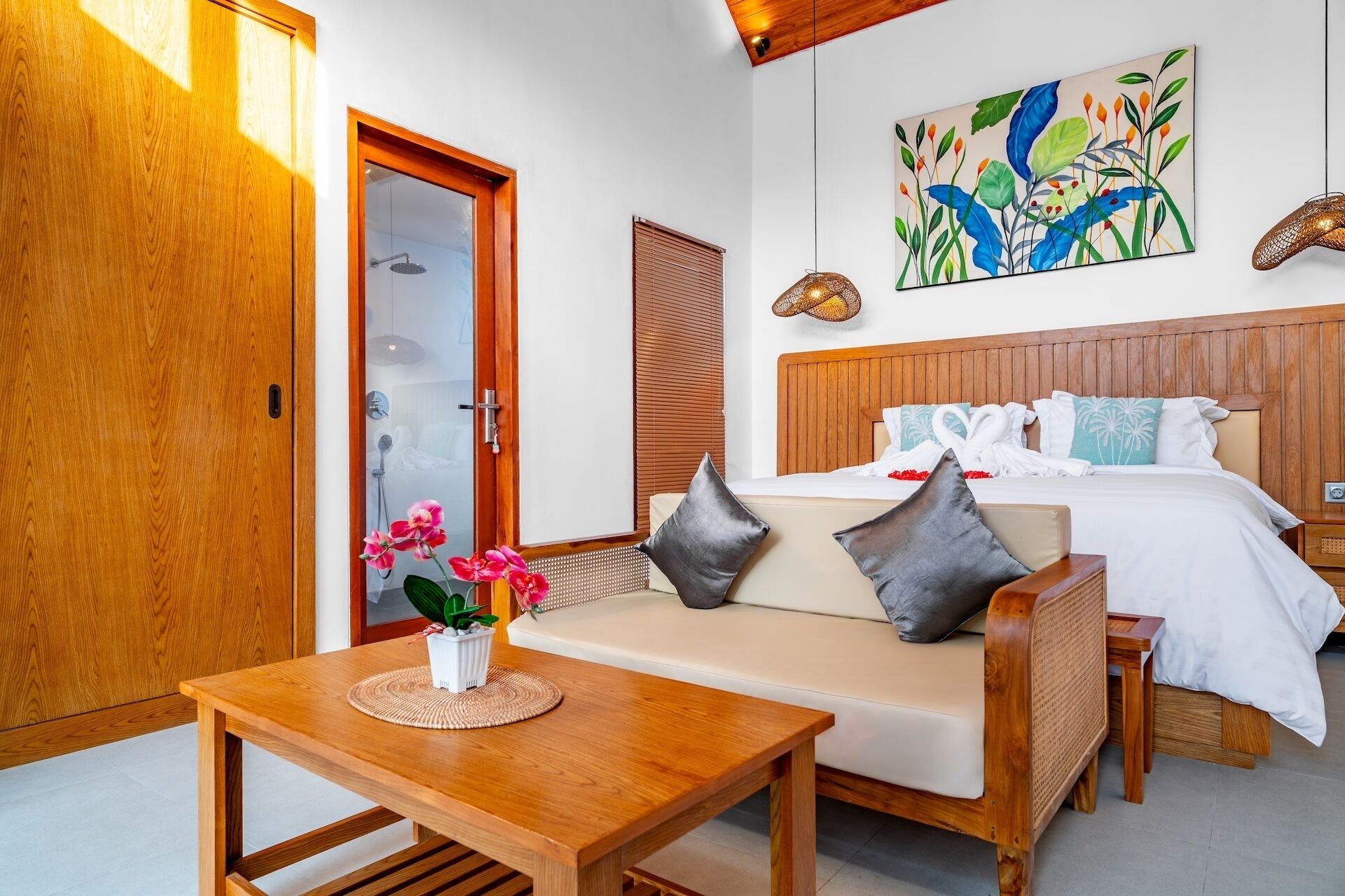 Vila, 1 Tempat Tidur Queen, kolam renang pribadi, pemandangan kolam renang | Wi-Fi gratis dan seprai linen