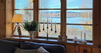 Log cabin with lake view by lake Björken