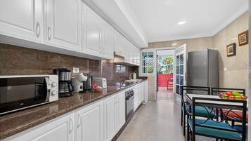 Fridge, microwave, oven, dishwasher