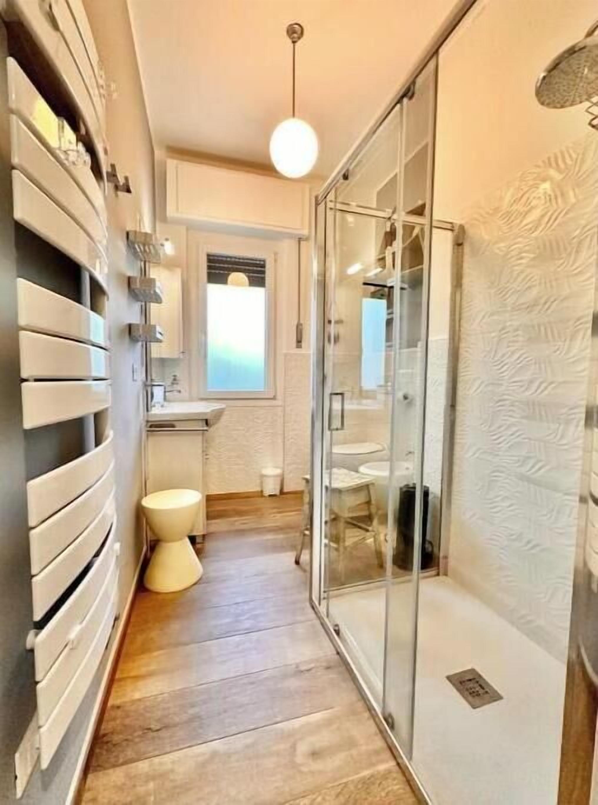 Shower, hair dryer, bidet, towels
