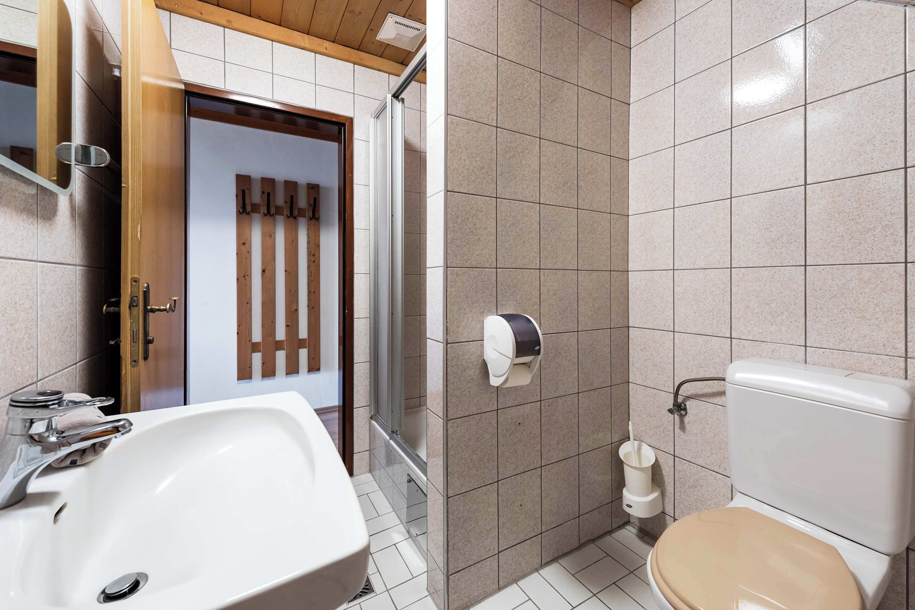 Dusche, Haartrockner, Handtücher, Shampoo