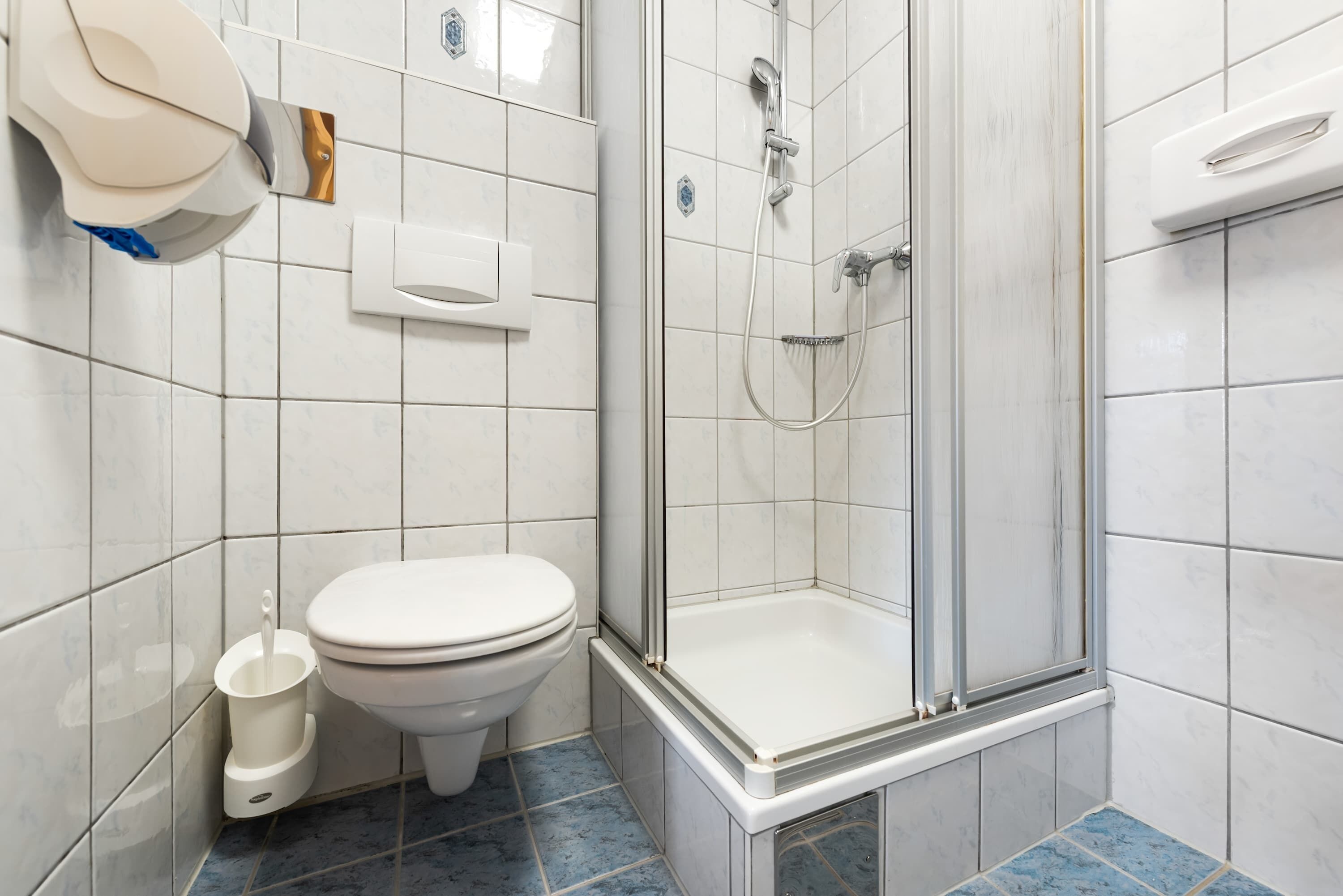 Dusche, Haartrockner, Handtücher, Shampoo