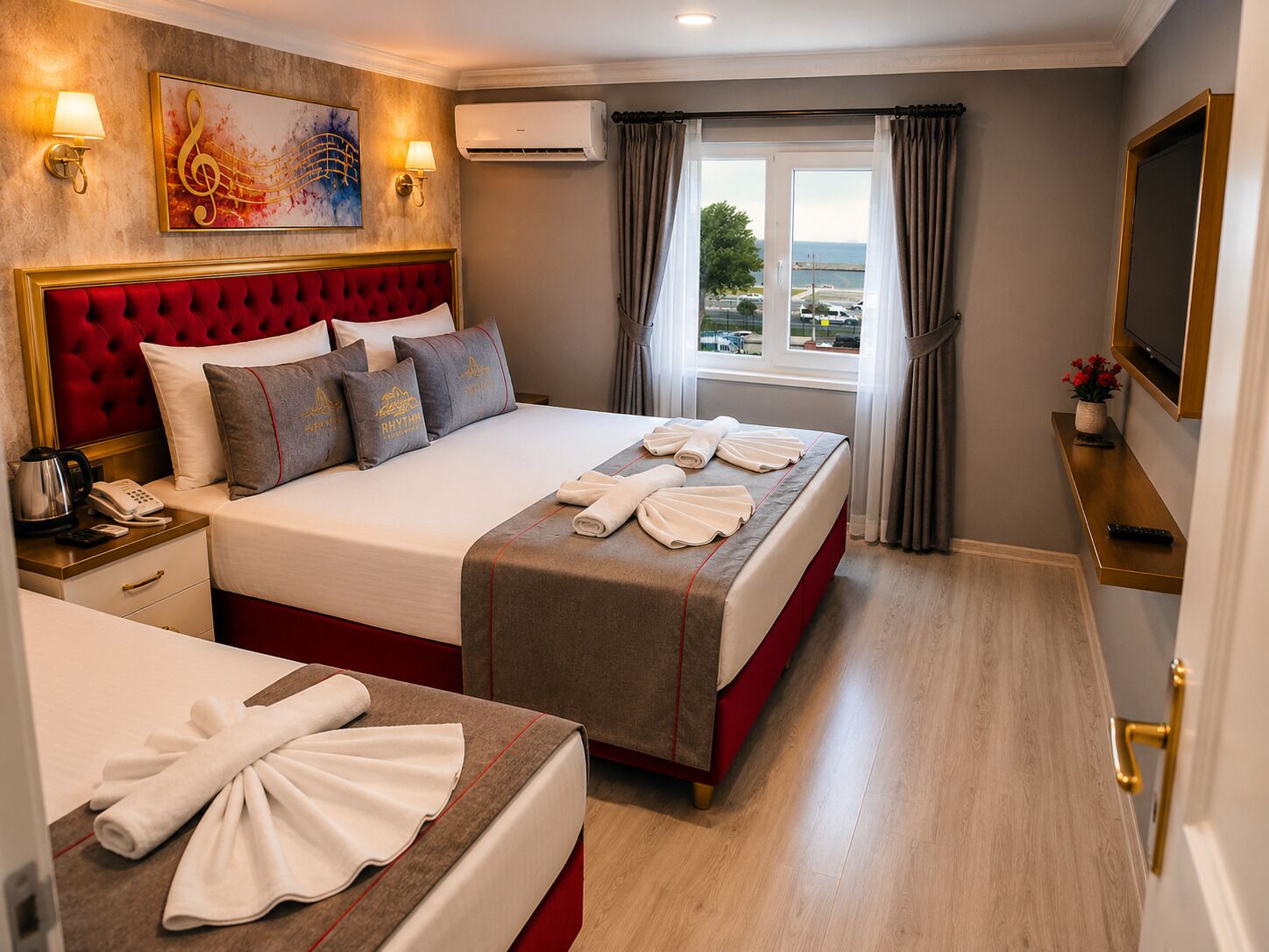 Tabla de planchar con plancha, wifi gratis, ropa de cama
