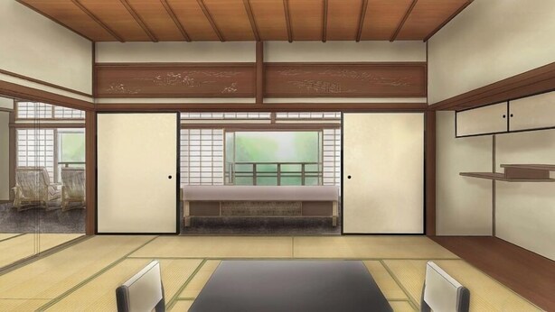 A traditional Japanese room with tatami flooring, a low table, sliding doors, and a view of a balcony. - Hotel Utano Kyoto Bessho (Kyoto)