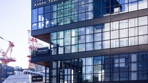 A modern building with the sign 'KANDA TERRACE' prominently displayed. - Bnb+ Kanda Terrace Ogawamachi (Tokyo)