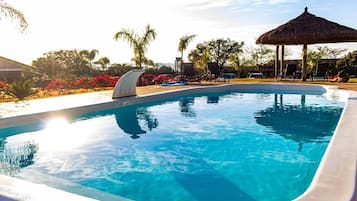 Outdoor pool, sun loungers