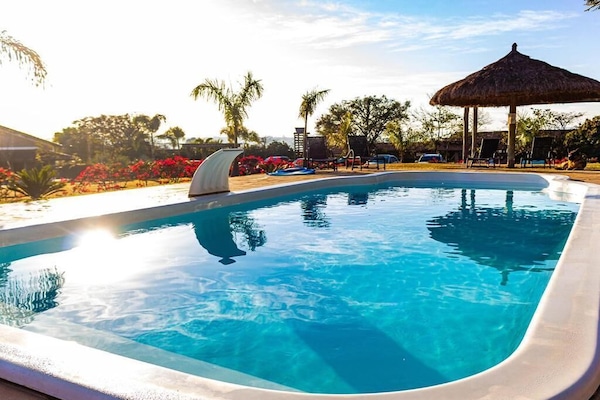 Outdoor pool, sun loungers