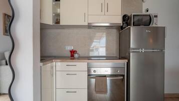 Frigorífico, microondas, horno y placa de cocina