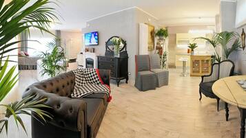 TV, fireplace