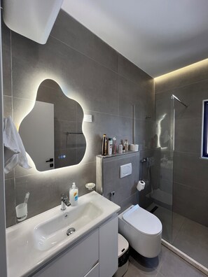 Sèche-cheveux, serviettes fournies, savon, papier toilette