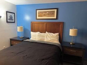 Desk, bed sheets