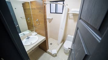 Shower, towels, soap, shampoo