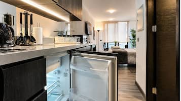 Superior Apartment | Private kitchen | Mini-fridge, microwave, stovetop, electric kettle