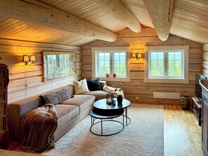 TV, fireplace - Cozy and spacious family cabin in Valdres (Bagn)