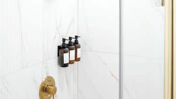 Douche, sèche-cheveux, shampoing