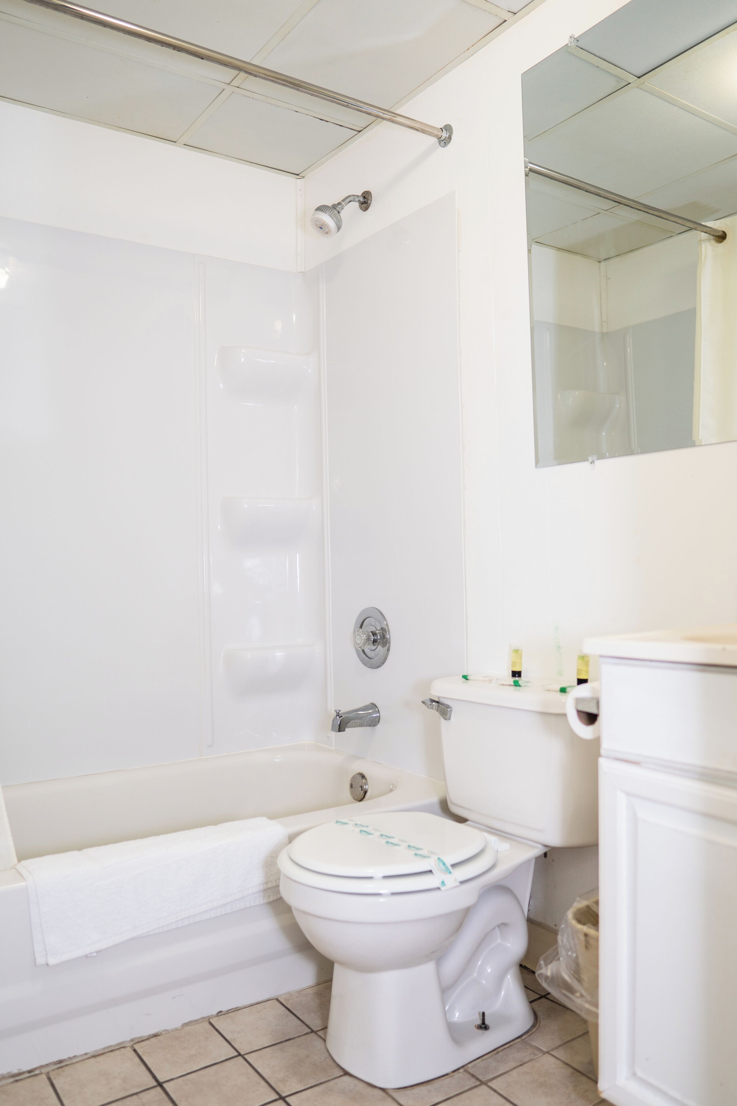 Un baño con bañera, inodoro y espejo.
