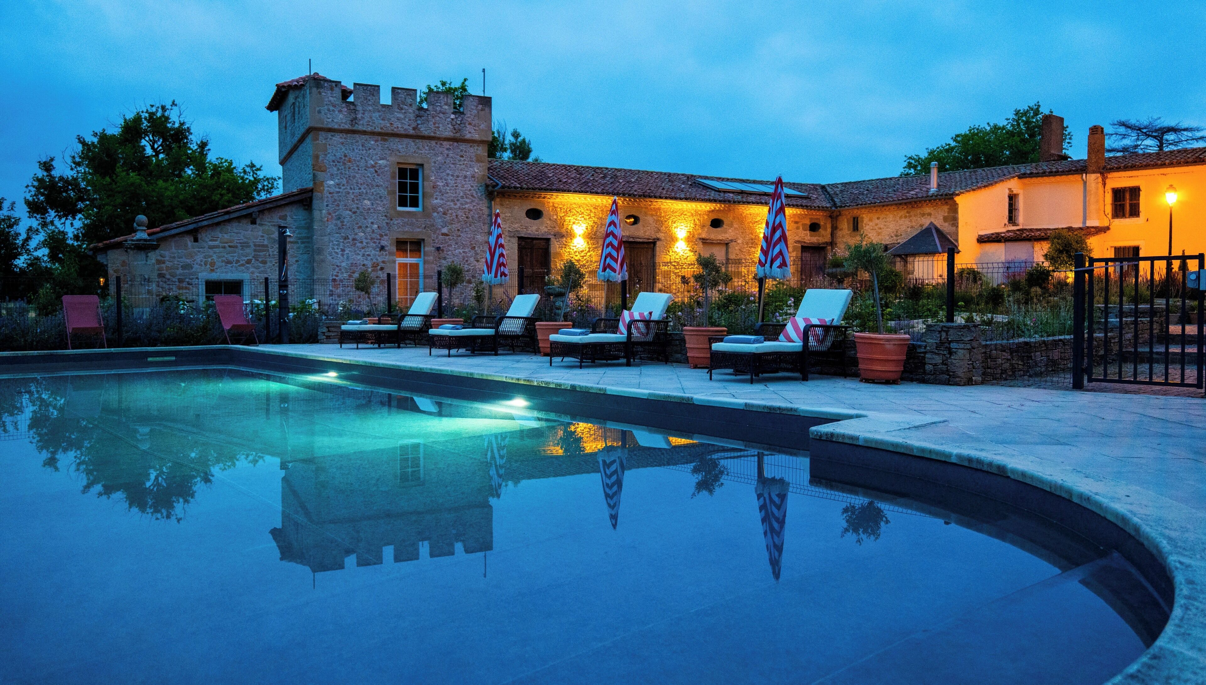 The Swimming Pool at Night with underwater lights.