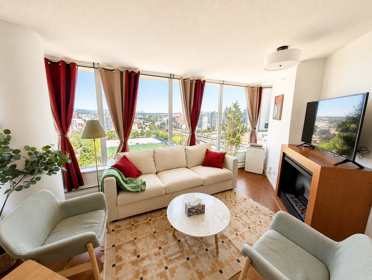 TV, fireplace, offices