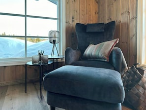 TV, fireplace - Cabin with panoramic view in Synnfjell (Nord-Torp)