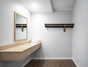 Shower, hair dryer - Comfort Room, one king bed accessible non-smoking (Antioch)