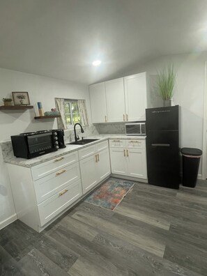 Private kitchen - Cozy 1-bedroom cottage in the serene woods of Athens Texas with AC.  Brand new!! (Athens)