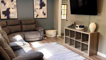 Smart TV, DVD player, books, video library