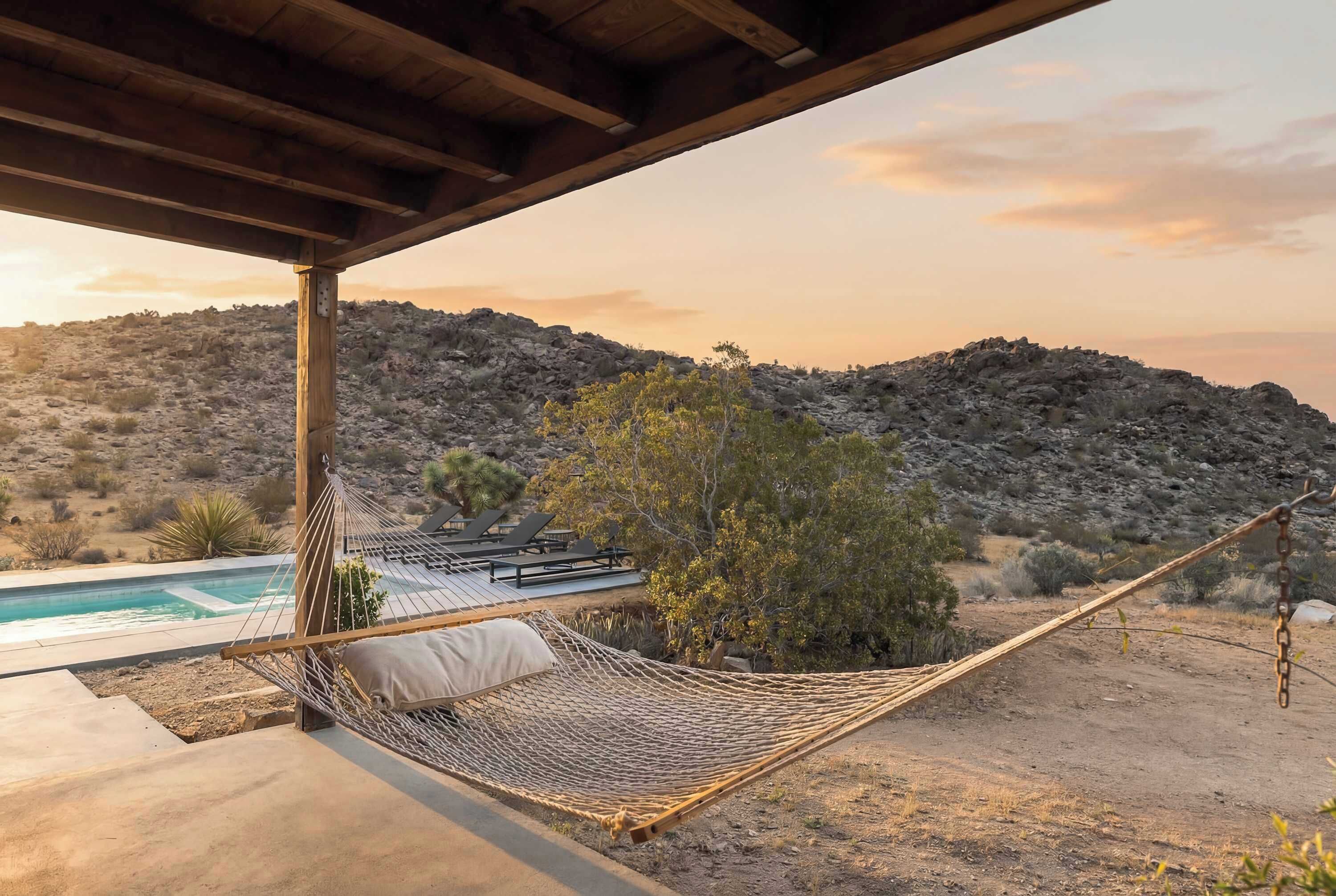 Hammock beneath the shaded patio