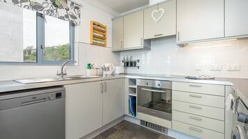 Microwave, dishwasher, toaster, cookware/dishes/utensils