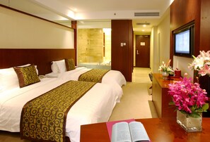 In-room safe, desk, laptop workspace, blackout curtains