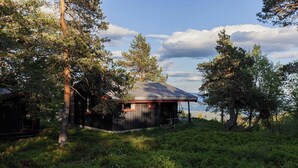 A rustic cabin with a metal roof, surrounded by dense forest. - Cozy private holiday home on Lifjell (Bø)