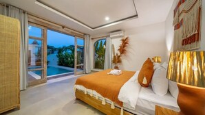 Biệt thự Deluxe, 2 phòng ngủ, hồ bơi riêng | Bộ trải giường bằng vải cotton Ai Cập, bộ đồ giường cao cấp 