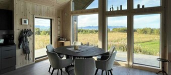 Newly built cabin on Andøya with northern lights
