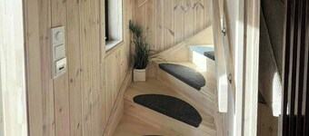 Newly built cabin on Andøya with northern lights