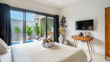 Luxury-Villa, 2 Schlafzimmer, eigener Pool | Bettwäsche aus ägyptischer Baumwolle, hochwertige Bettwaren, Zimmersafe
