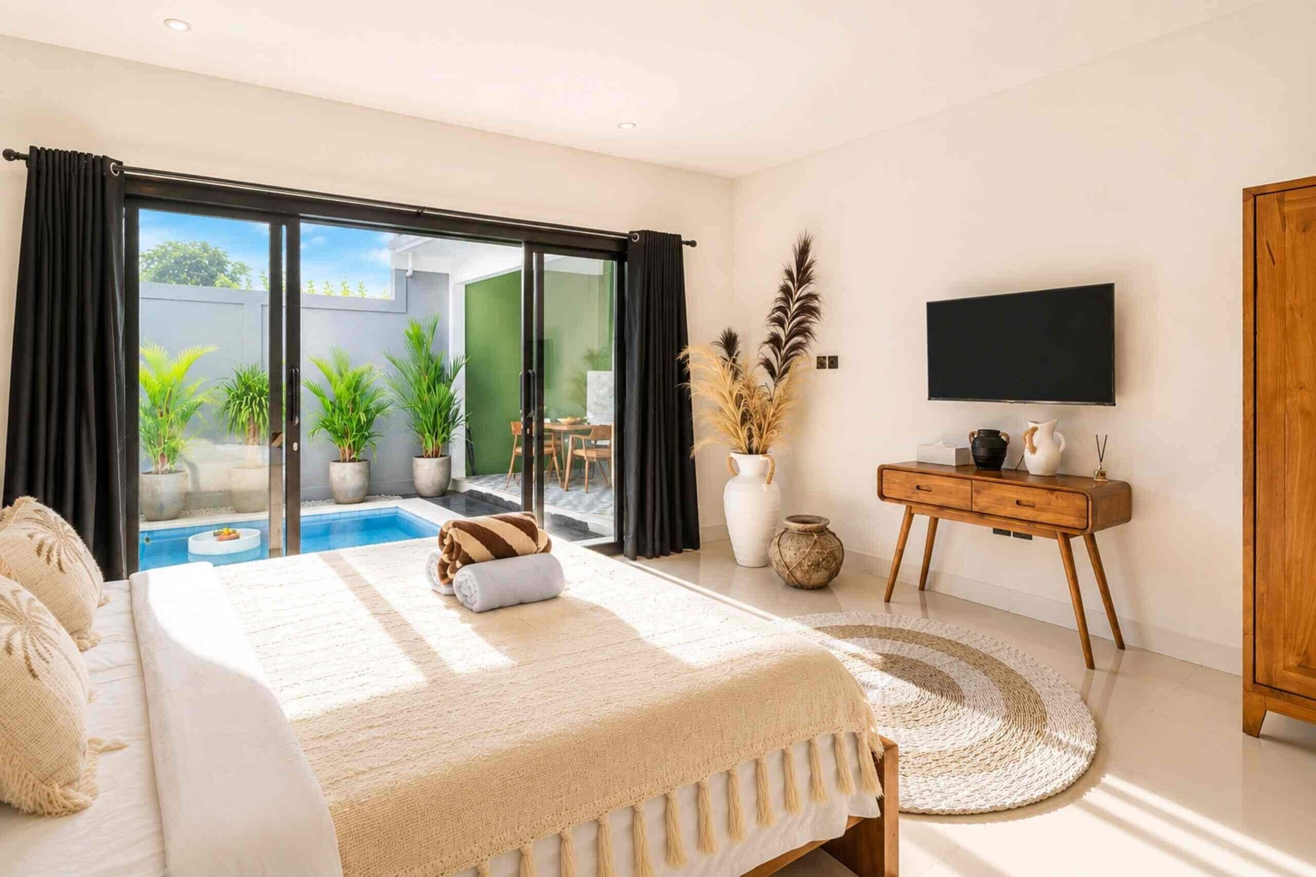 Villa de lujo, 2 habitaciones, piscina privada | Sábanas de algodón egipcio, ropa de cama de alta calidad, caja fuerte