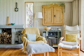 Fireplace - Seaside cabin with views in Vestfold (Nykirke)