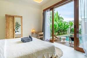 Vila Deluks, 2 kamar tidur, kolam renang pribadi | Seprai katun Mesir, seprai premium, brankas, dan didekorasi berbeda-beda