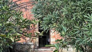 A rustic building with a tiled roof, a small window, and a stone wall. - Bohemian house overlooking Roussillon (ROUSSILLON)